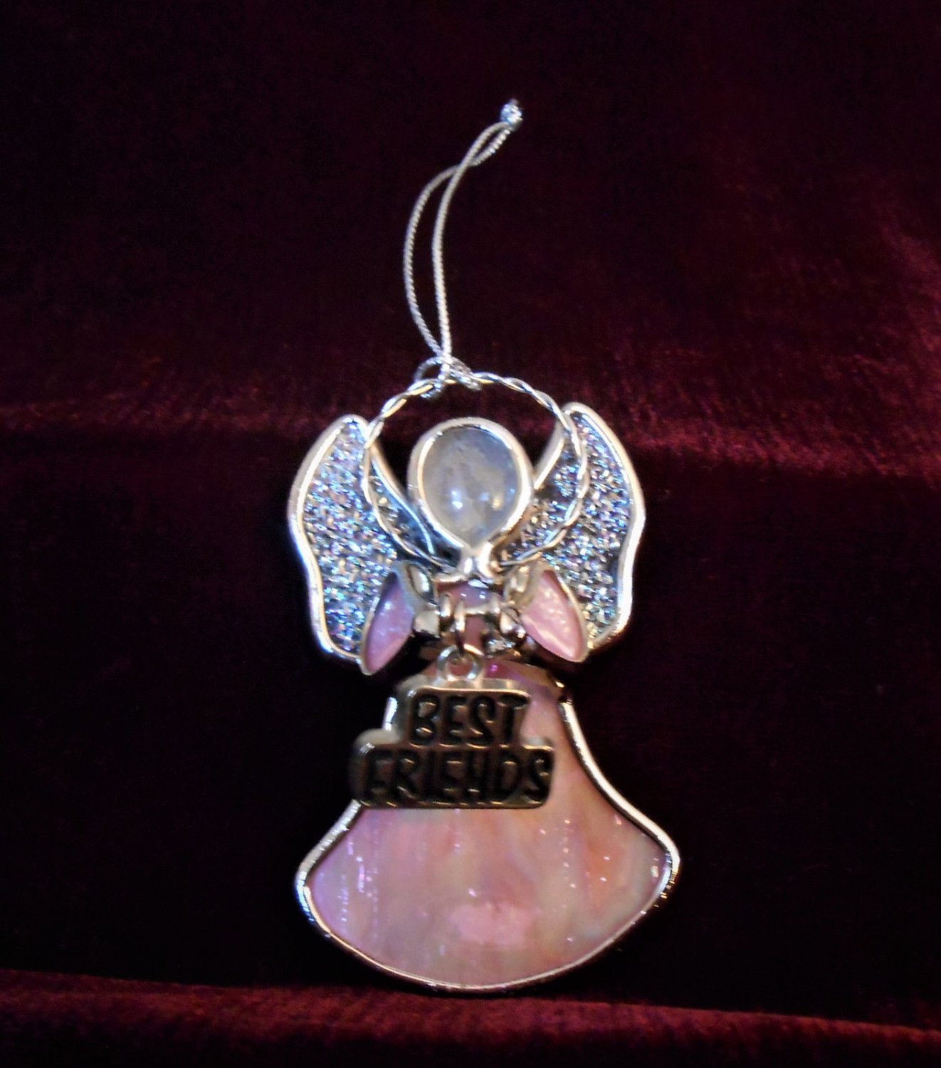 Ganz Best Frends Stained Glass Christmas Tree Ornament Pink Angel