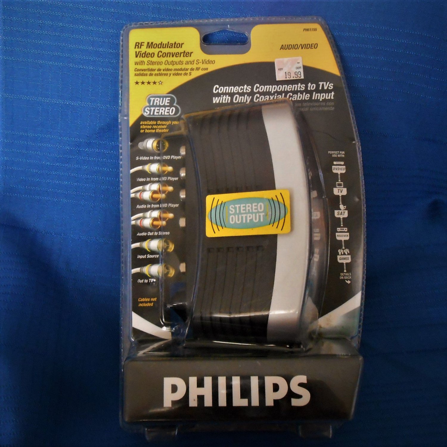 Philips RF Modulator Video Converter PH61155 w/Stereo Outputs AUDIO/VIDEO