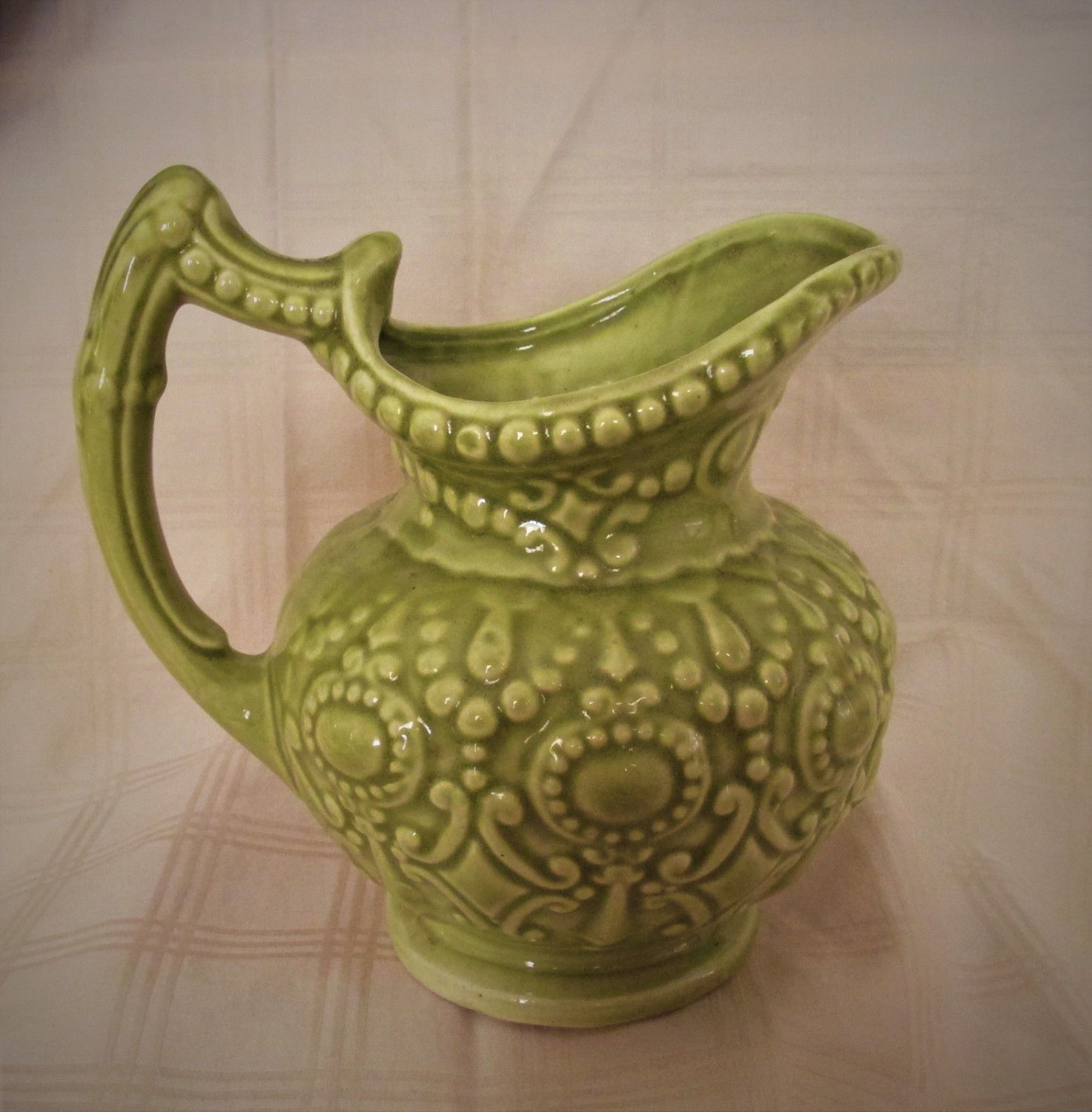 Vintage Camark Art Pottery Handled Pitcher Ewer Green 139 C 5 1/2