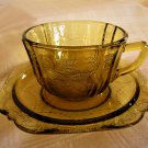 Federal Depression Glass Cup and saucer MADRID Amber/Yellow