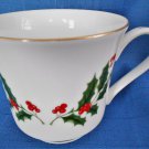 Japan Fine China Christmas Holly Berry Tea  Cup White Gold Trim