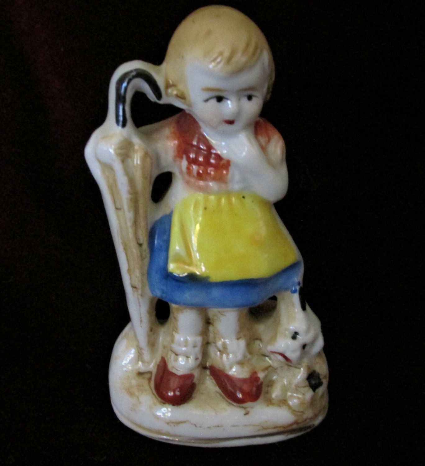 Made in Occupied Japan Figurine 3" Girl With dog and Umbrella