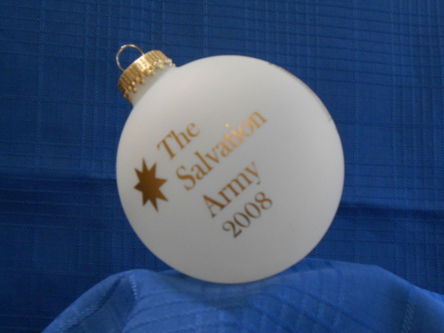 2008 The Salvation Army Christmas Ornament Frosted Glass Images in Gold.