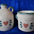 2 Mini Ceramic Jars Sponge Pattern Heart Design