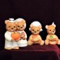 Homco 4  Thanksgiving Bear Ceramic Figurines  Fall Season Holiday