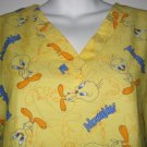 YELLOW MEDIUM TWEETY bird medical uniform SCRUBS WOMEN'S CLOTHES SHIRT TOP