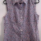 SALE floral sleeveless button up shirt top linen cotton women's clothes small country MELROSE
