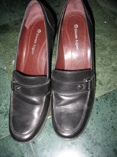 WOMEN'S LOAFERS BLACK LEATHER AETIENNE AIGNER SZ 8.5 SHOES OFFICE DRESS HEELS
