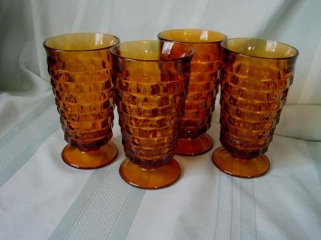 Lot Set 4 GOBLET Fostoria American Amber Brown Glass Vintage Cup Glass ...