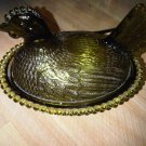 VINTAGE GREEN GLASS CHICKEN CANDY HOLDER 1950'S FAMILY HOME DECORATIVE COLLECTIBLE FIGURINE KITCHEN