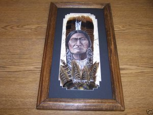 SITTING BULL Turkey Tail Feather Art Pheasant Indian Hand Painted Sue Perry Rufus