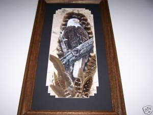 AMERICAN BALD EAGLE Wild Turkey Feathers Hand Painted  Sue Perry Rufus Original ART
