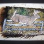 Jumping Buck Deer WILD Turkey Tail Hand Painted Feather Sue Perry Rufus Original ART