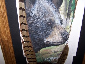 Original WILD BLACK BEAR Turkey Tail Feathers Signed ART