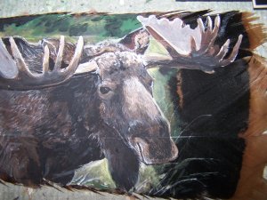 Wild MOOSE hand painted Turkey Tail Feathers Signed