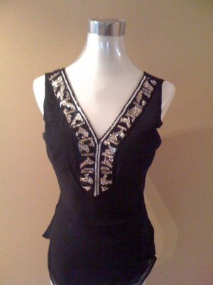 Pure silk chiffon black and silver beaded top