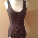 BROWN PURE SILK CHIFFON WITH IRIDESCENT BEADING