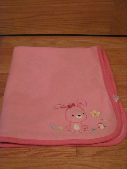 Carters Child of Mine Pink Fleece Bunny Rabbit Blanket with Flowers