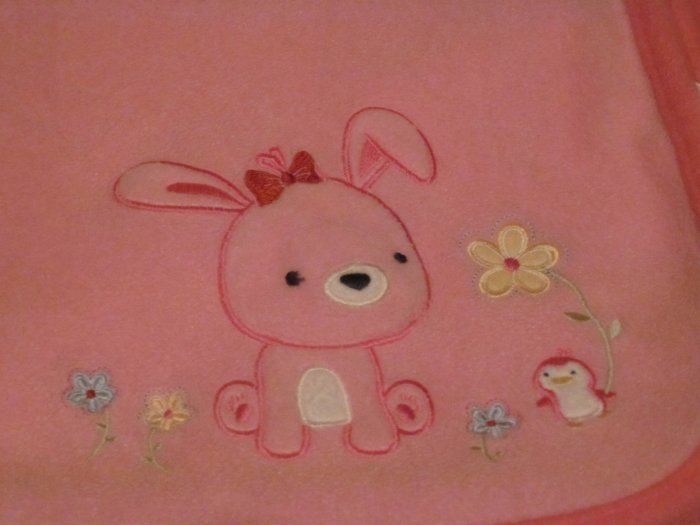 Carters Child of Mine Pink Fleece Bunny Rabbit Blanket with Flowers