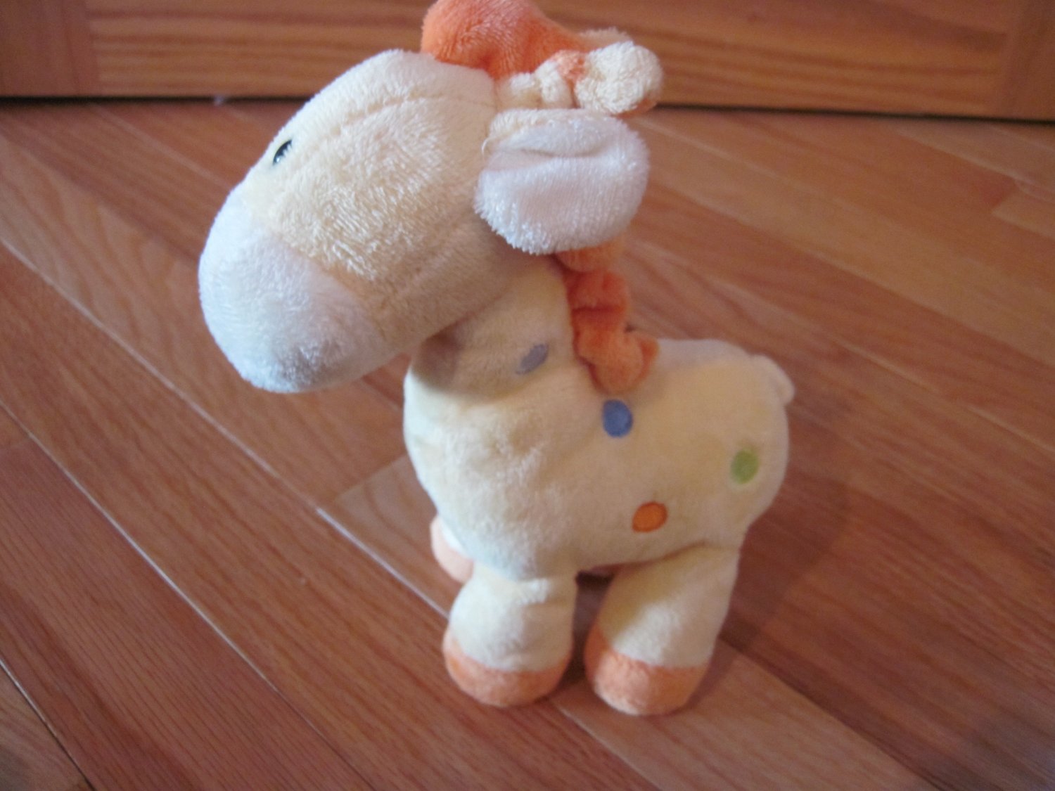 Carters Just One Year Plush Yellow Giraffe Rattle Baby Toy Polka Dots