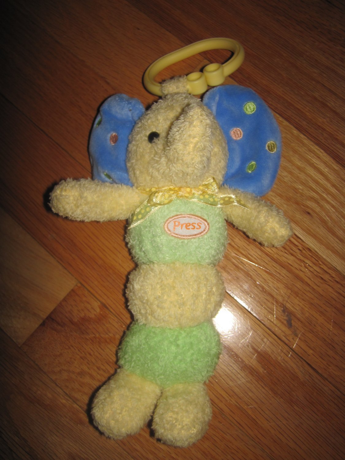 Carters Plush Yellow Green & Blue Elephant Musical Light up Hanging Toy ...