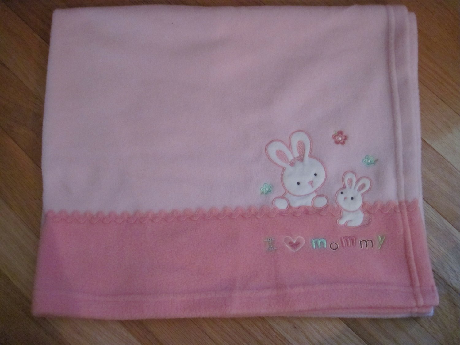 Carter's Child of Mine I Love Mommy Pink Bunny Rabbit Fleece Blanket