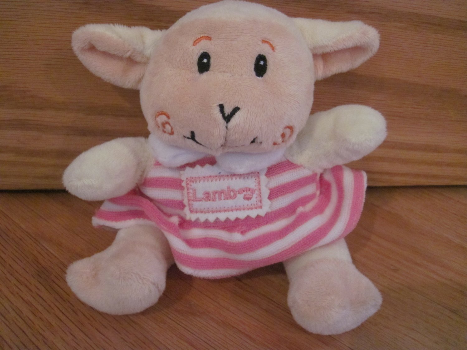 Kellytoy Lamb Pink Terry Stripe Dress Swirl Cheeks Plush Sheep Toy S008