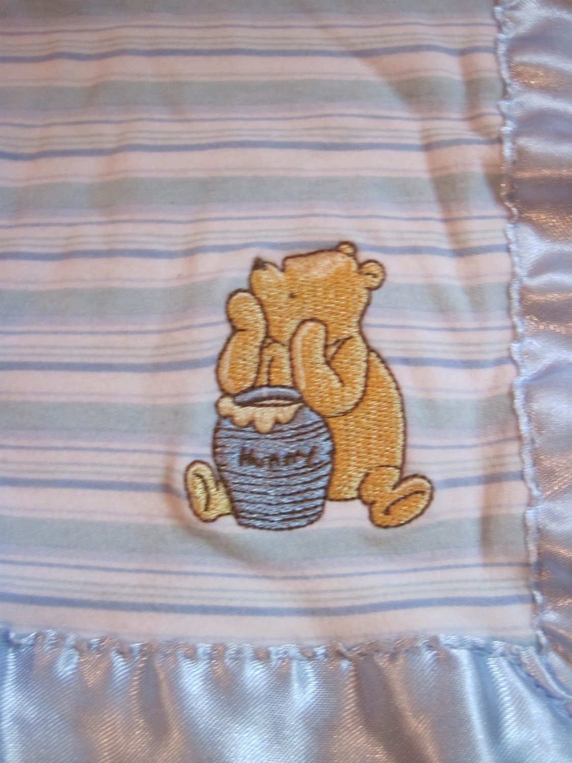 the pooh winnie crochet blanket baby Lovey Security Classic White Blue Stripes the Winnie Pooh