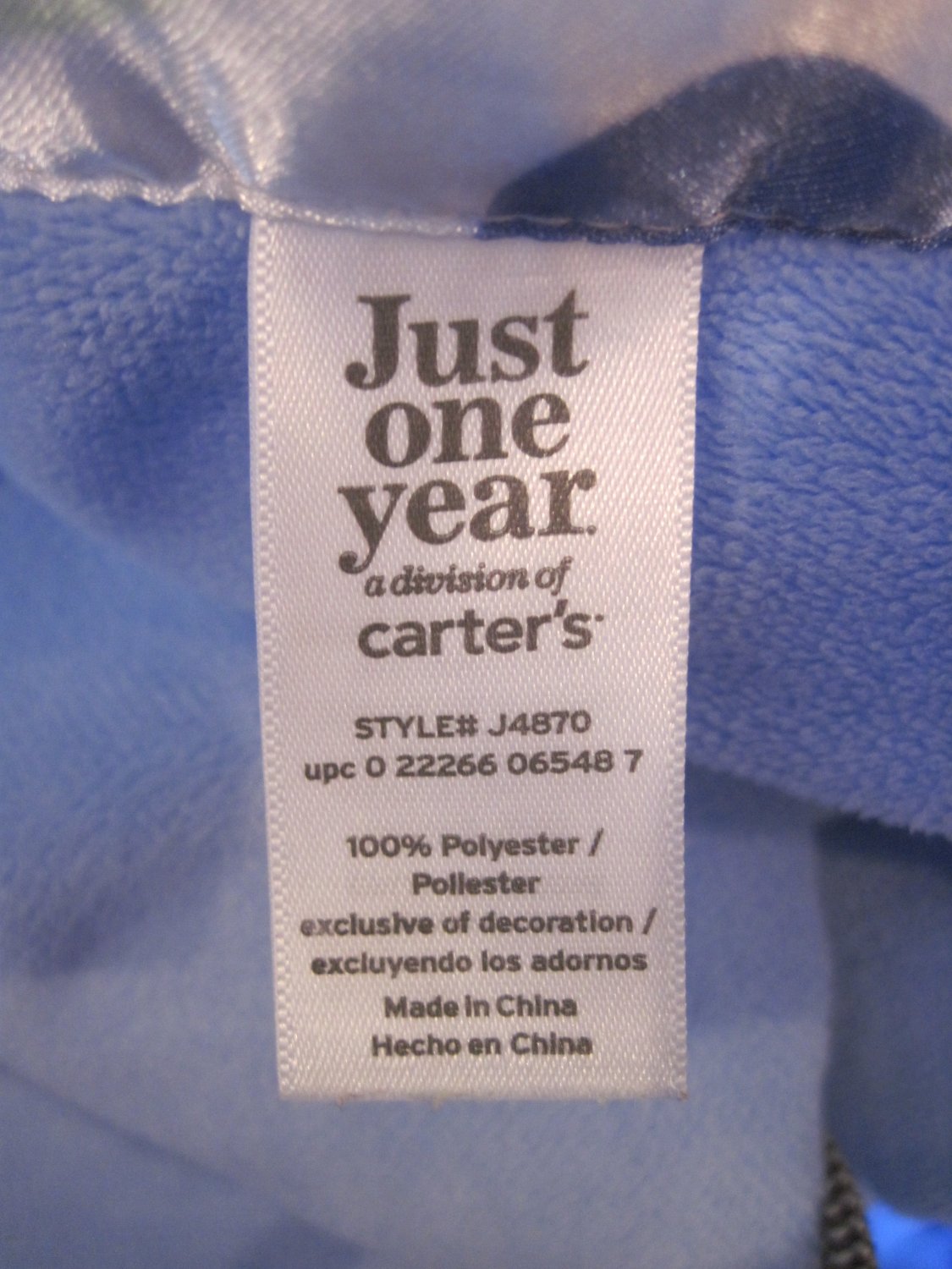 Carters Just One Year Blue Velour Baby Blanket Sherpa Back Satin Polka Dot Trim J4870