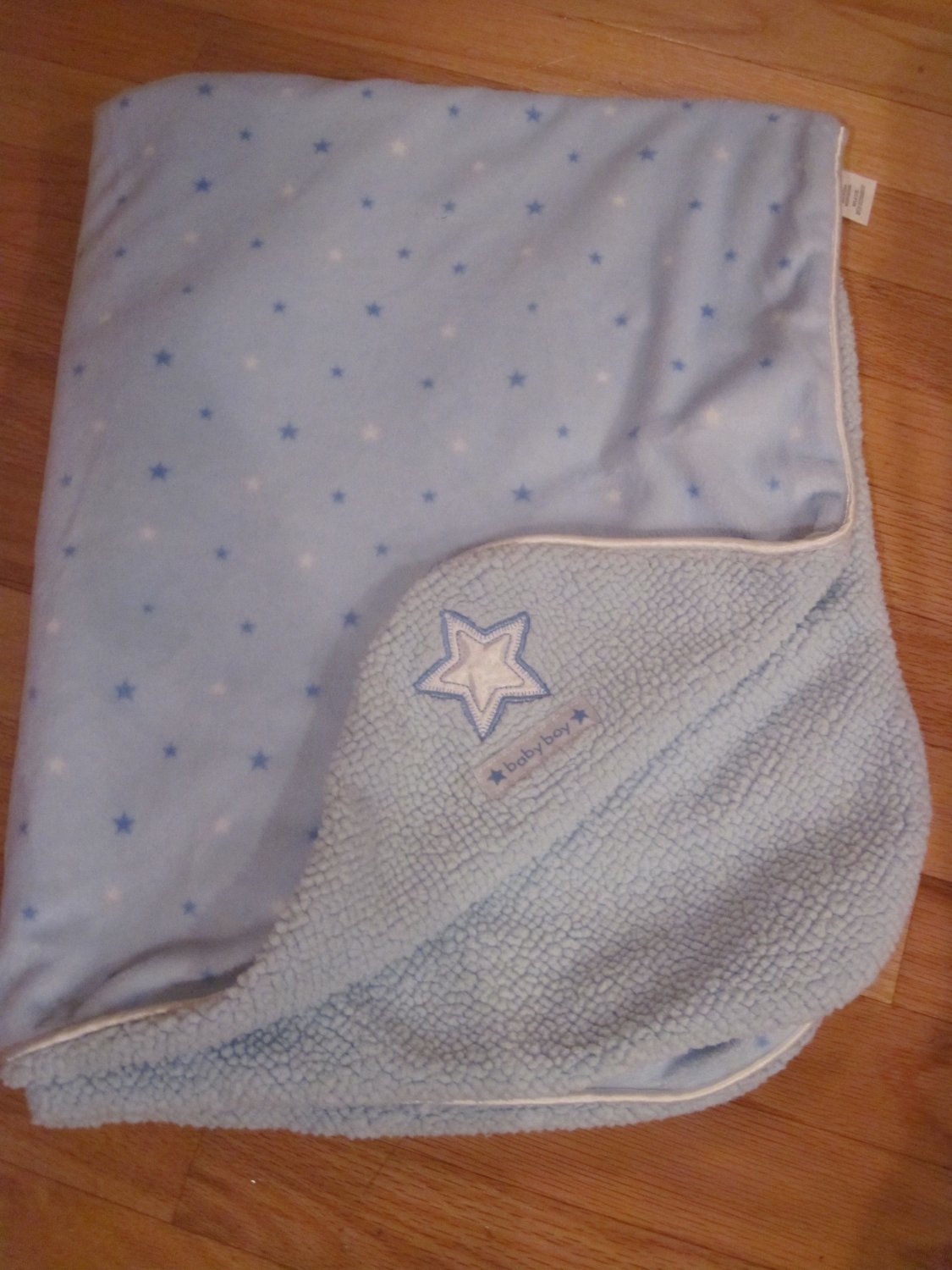 Carters Just One Year Blue and White Minky Sherpa Baby Boy Star Blanket