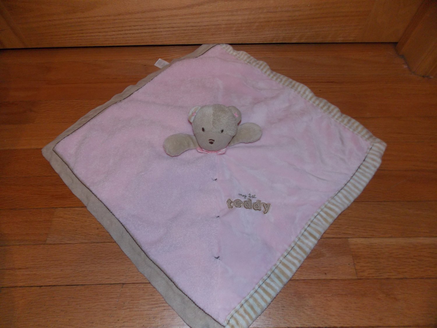 Carters My 1st Teddy Bear Pink & Tan Striped Blanket Lovey 022253207739