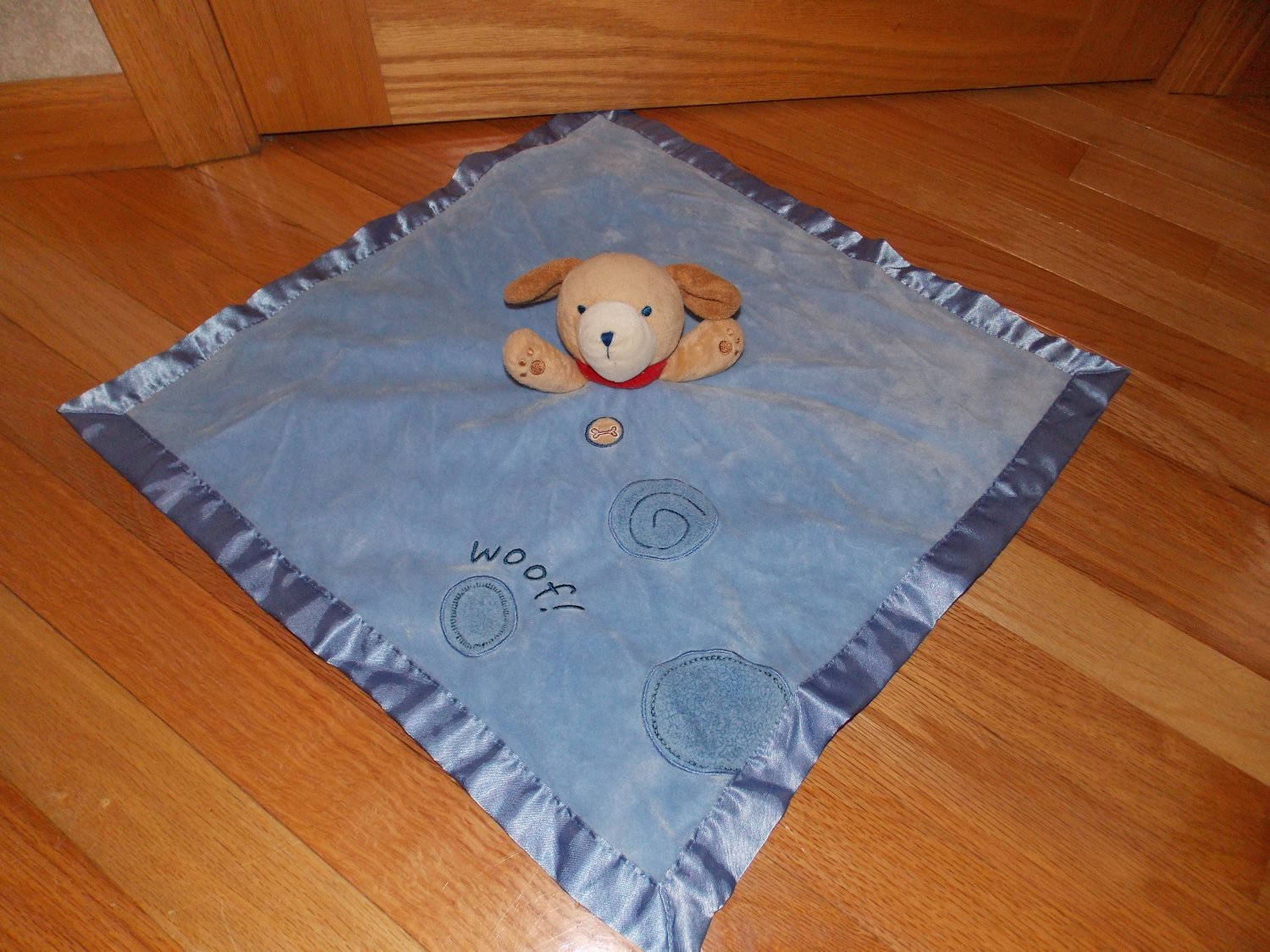Carters Blue Puppy Dog Woof Security Blanket Lovey Circles X18973H