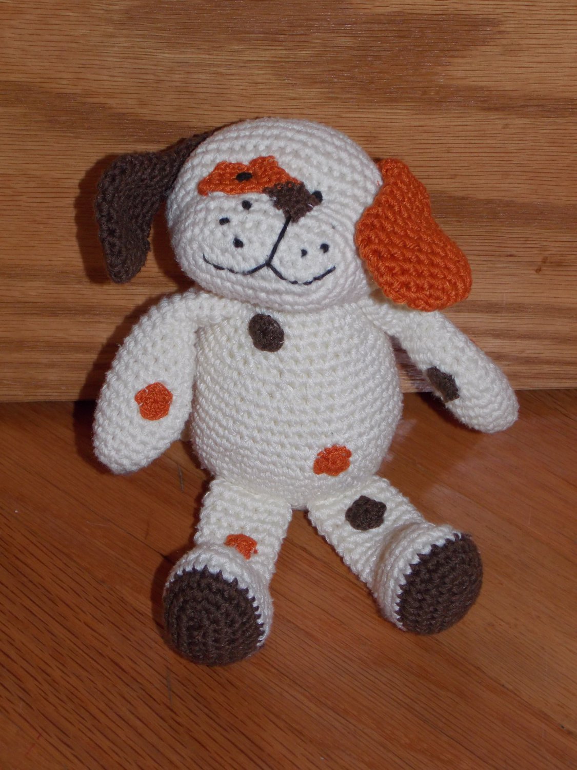 Animal Adventure Plush Knit Crochet Cream Orange Brown Puppy Dog Dots
