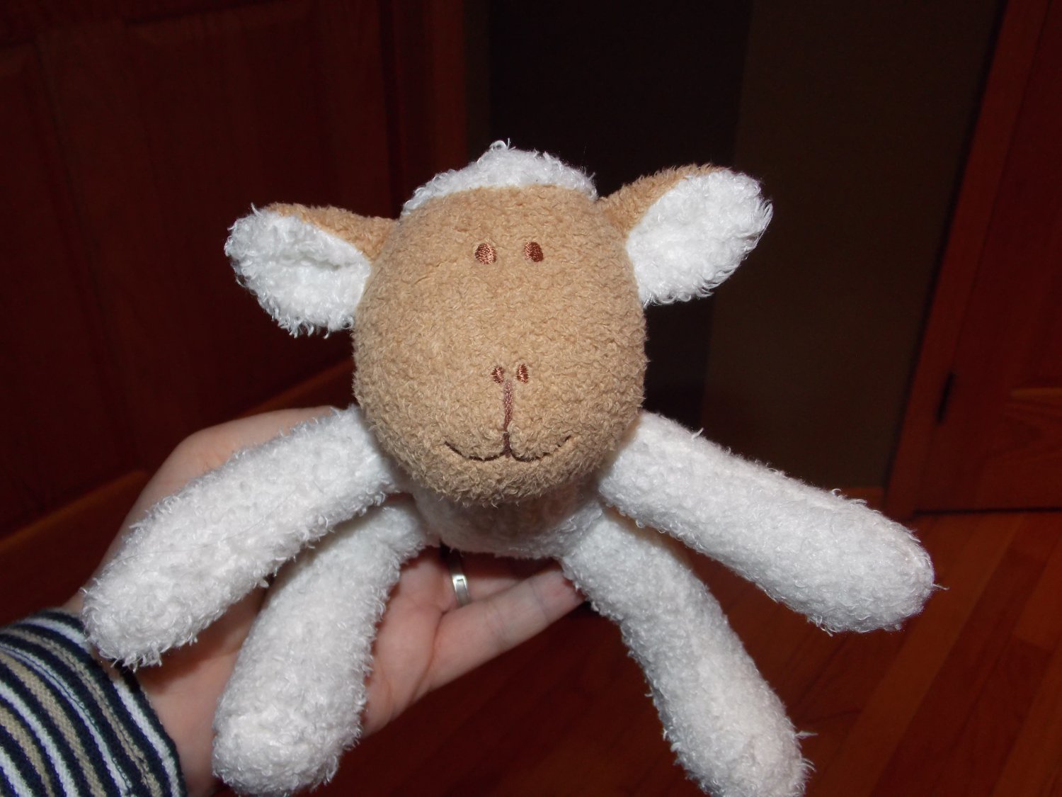 Blankets & Beyond Cream Plush Curly Lamb Sheep Brown Face Toy