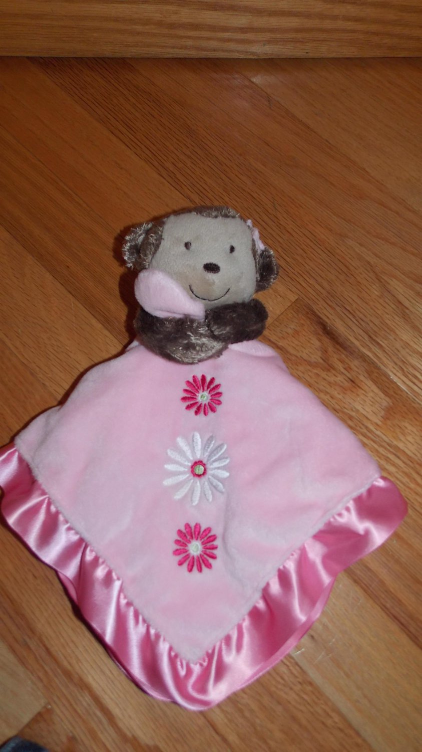 Carters OS Pink Plush Monkey Security Blanket 3 Flowers Lovey L23498H