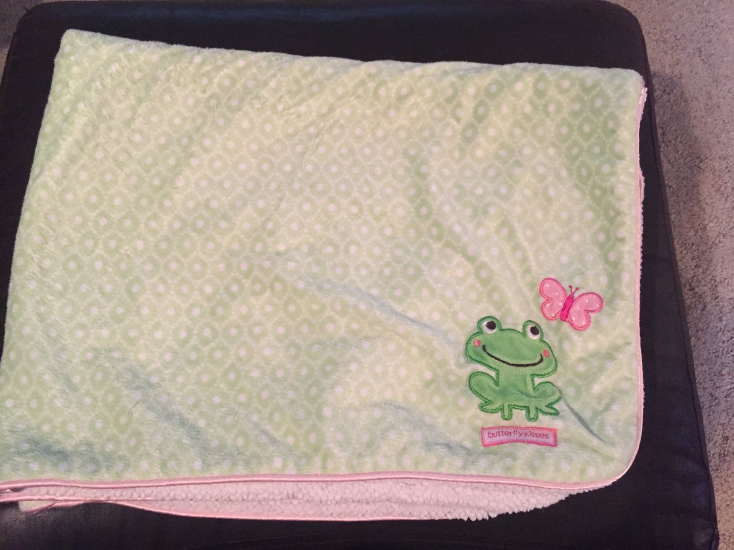 Carters Just One You Green White Pink Butterfly Kisses Frog Sherpa Baby ...