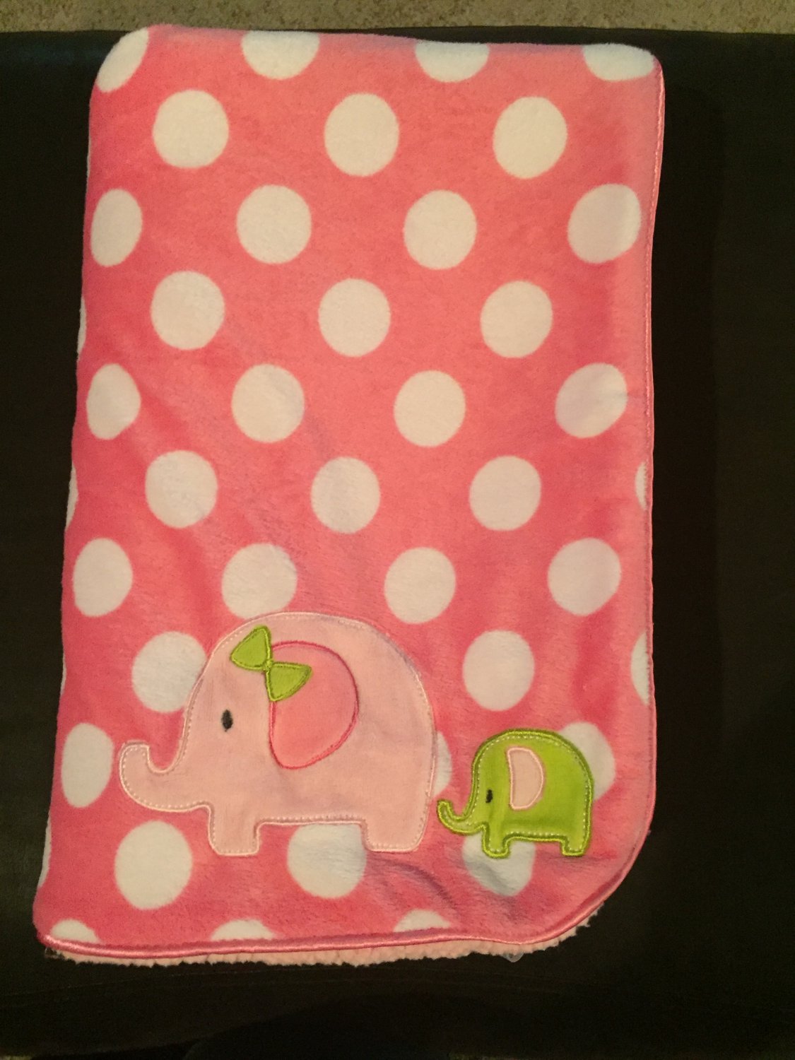 Carters Just One You Pink White Polka Dot Elephant Sherpa Baby Blanket