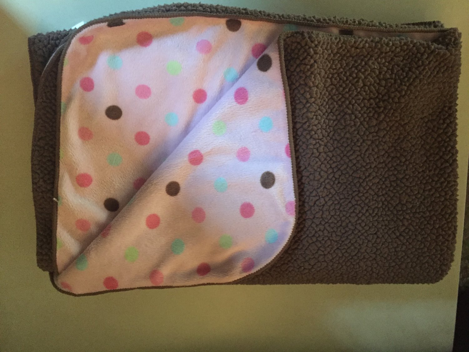Just Born Pink Brown Minky Sherpa Pastel Polka Dot Baby Blanket Green