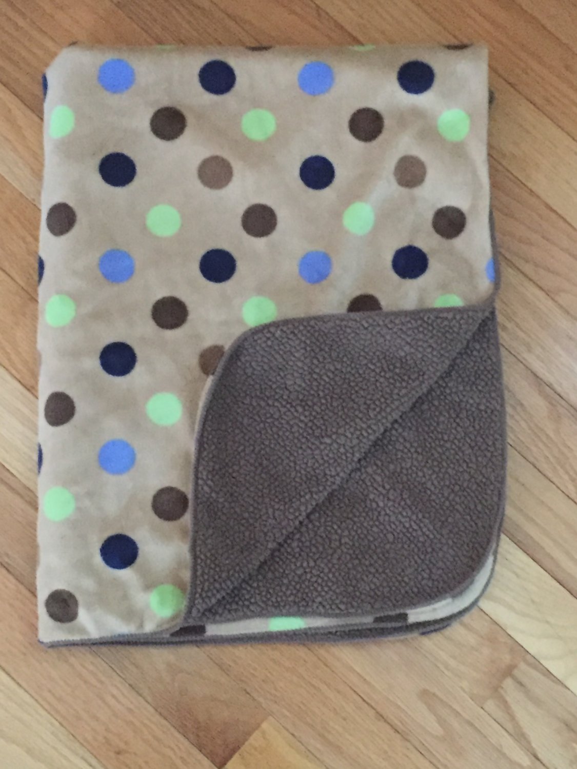 Garanimals Tan Brown Velour Sherpa Baby Blanket Green Blue Polka Dots ...