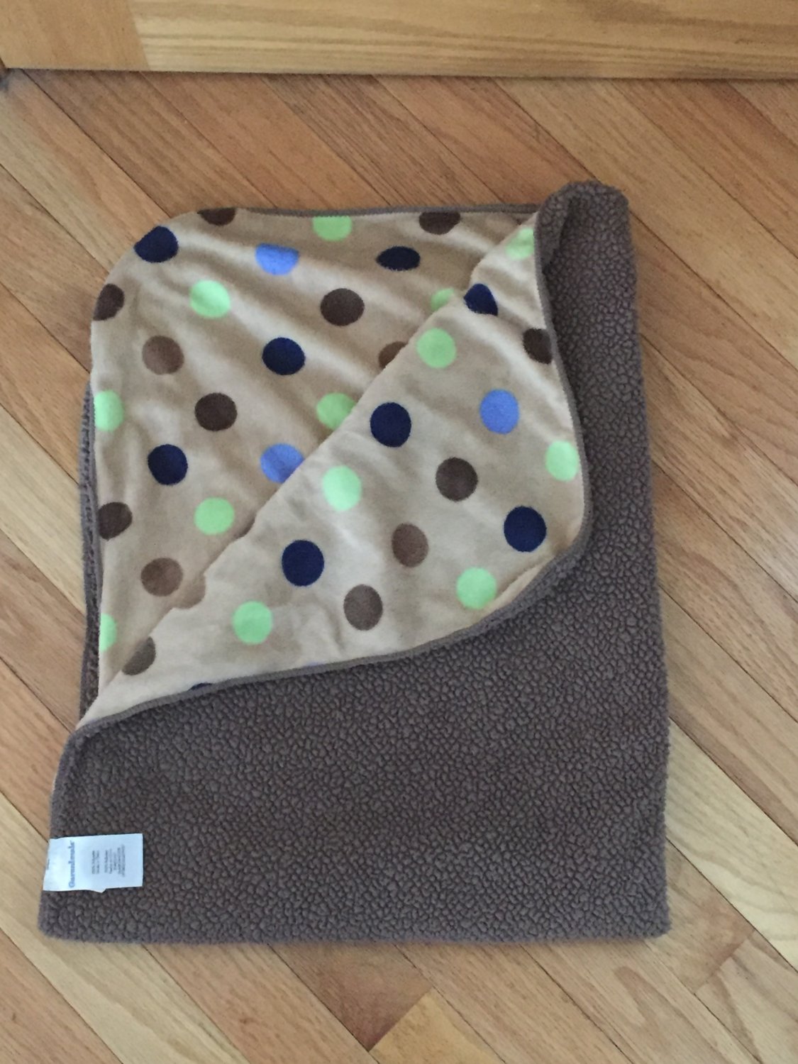 Garanimals Tan Brown Velour Sherpa Baby Blanket Green Blue Polka Dots