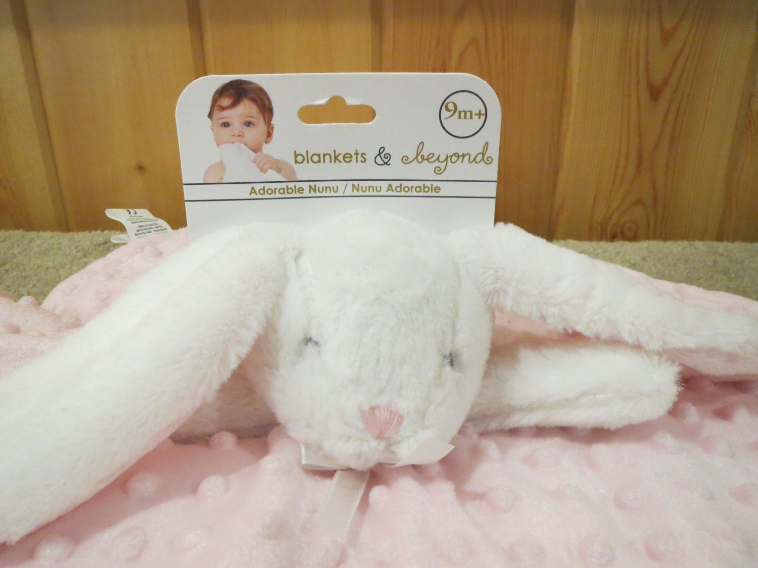 NWT Blankets & Beyond White Bunny Rabbit Pink Minky Security Blanket
