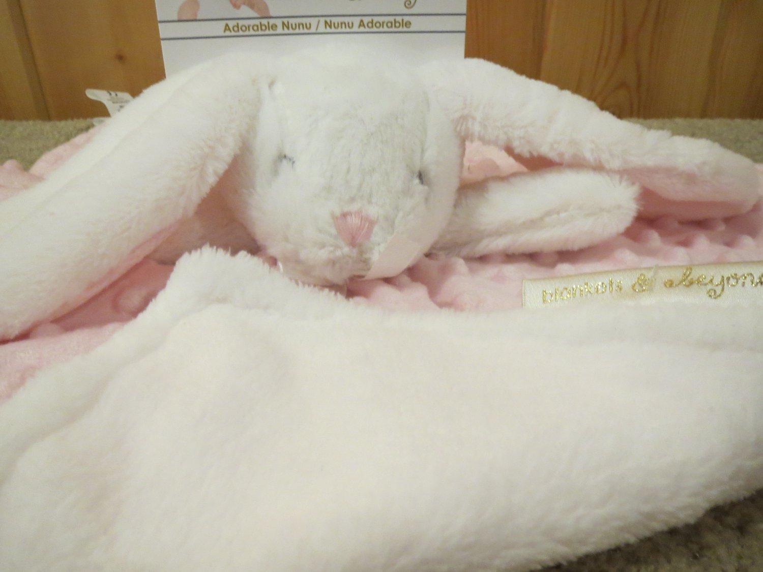 NWT Blankets & Beyond White Bunny Rabbit Pink Minky Security Blanket