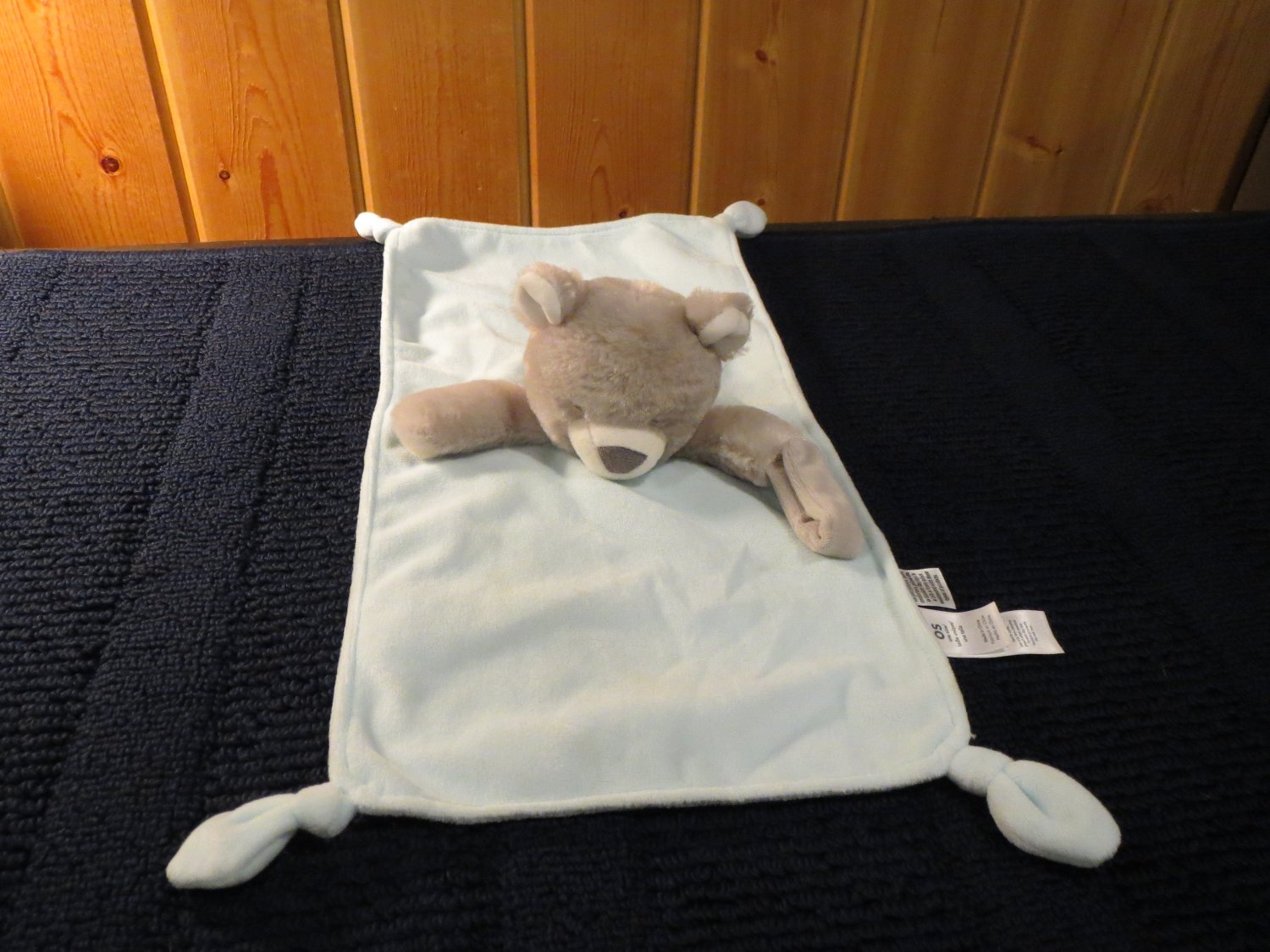 Carters Blue Security Blanket Gray Bear with pacifier holder