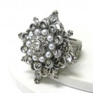 Pearl and crystal deco flower stretch ring