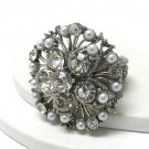 Pearl and crystal deco flower stretch ring