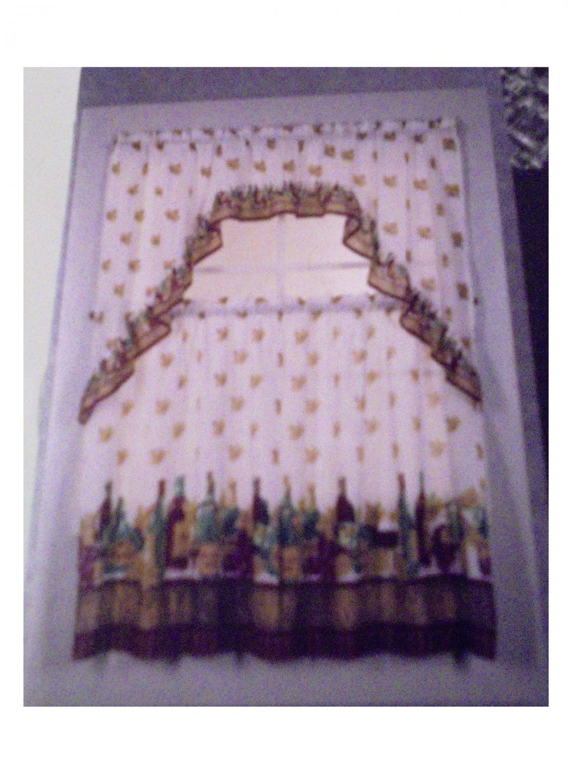 Tuscan Wine Bottles Grape Leaves Kitchen Curtains Set
