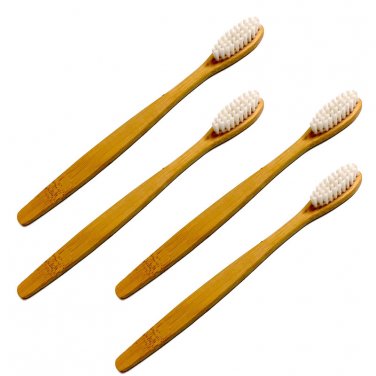 Eco-Friendly Natural Bamboo Toothbrush White 4pack, BPA-Free, Whitening