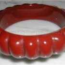 RED Carved Scalloped Bangle 40s Reproduction Bakelite