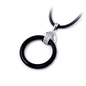 Sterling Silver Pendant "Black Agate", Rhodium Plated (DZ-687)
