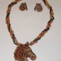 Zebra Medallion with Beaded Torsade & Earrings   N1